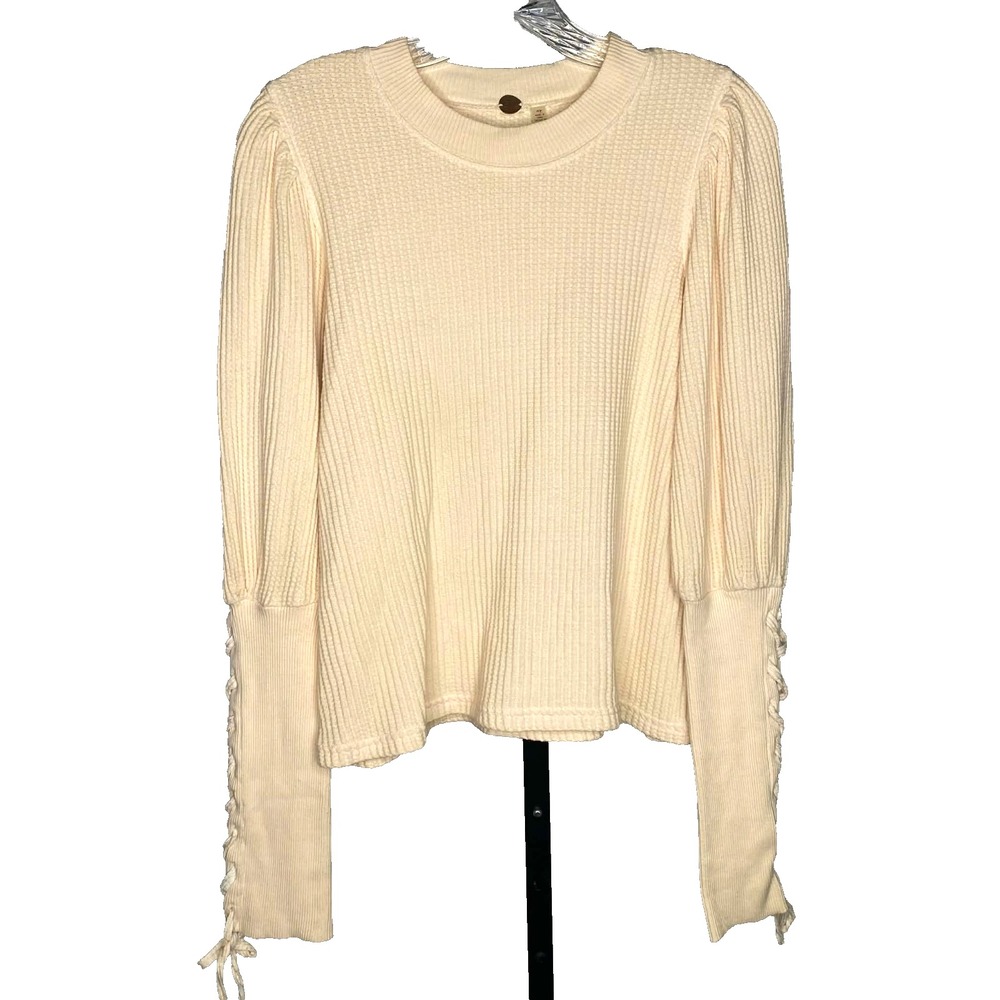 Free People FP One Tasha Thermal Waffle Knit S Lace Up Long Sleeve‎ Top Blouse